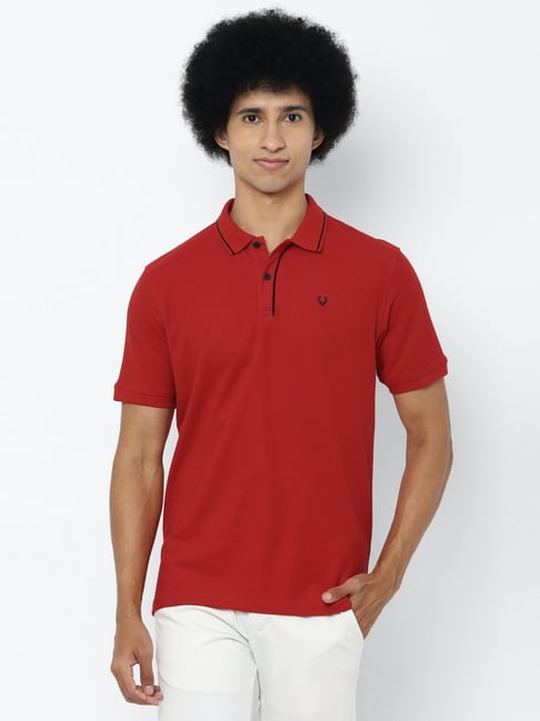 Allen Solly Red Cotton Regular Fit Polo T-Shirt