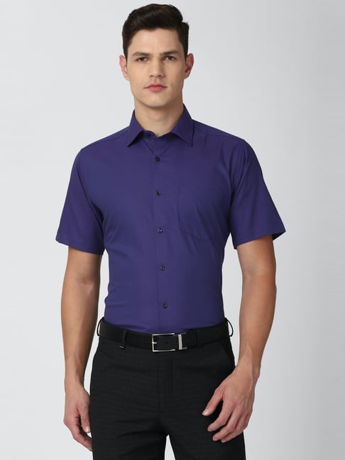 Van Heusen Blue Cotton Regular Fit Self Pattern Shirt