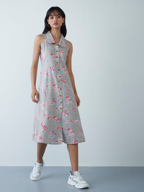Bombay Paisley by Westside Grey Floral-Patterned Shirtdress Price in India