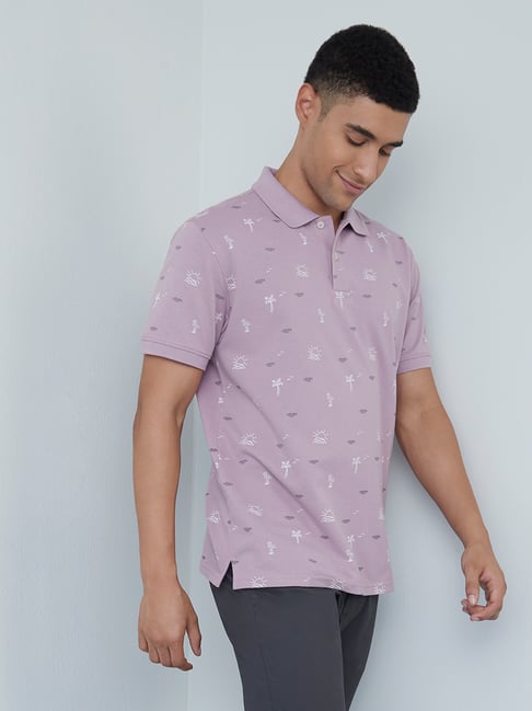 Westside Lilac Printed Slim-Fit Polo 