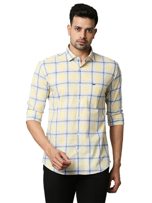 Park Avenue Yellow Slim Fit Check Shirt