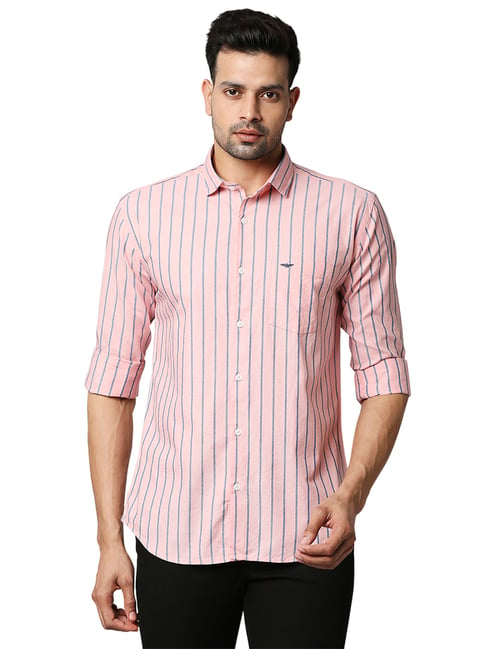 Park Avenue Light Pink Slim Fit Striped Shirt