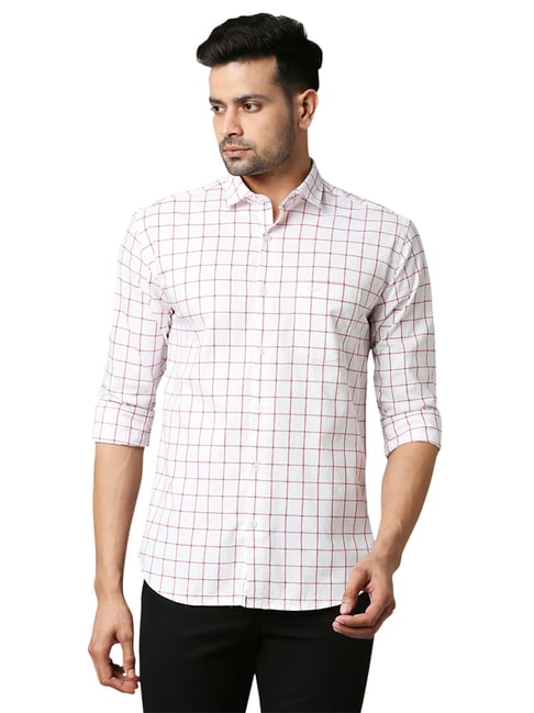 Park Avenue White Slim Fit Check Shirt