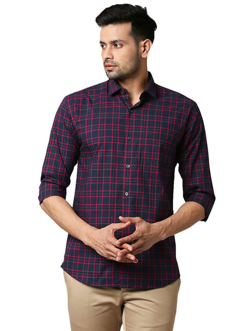 Park Avenue Navy Slim Fit Check Shirt