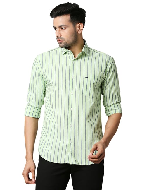 Park Avenue Green Slim Fit Striped Shirt-Park Avenue-Clothing-TATA CLIQ