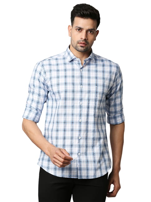 Park Avenue Blue & White Slim Fit Check Shirt