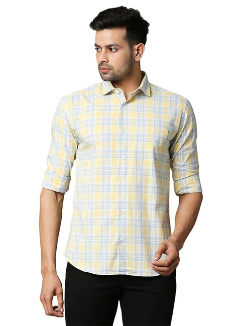 Park Avenue Yellow Slim Fit Check Shirt