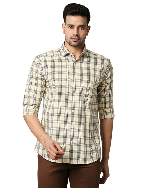 Park Avenue Yellow Slim Fit Check Shirt