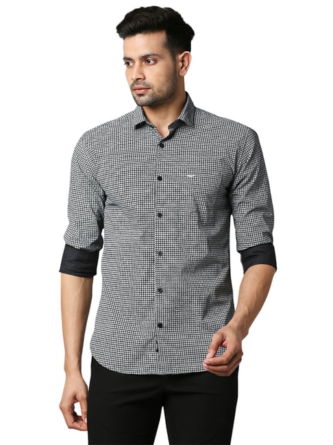 Park Avenue Navy & Grey Slim Fit Printed Shirt