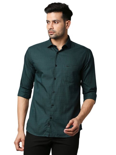 Park Avenue Dark Green Slim Fit Check Shirt