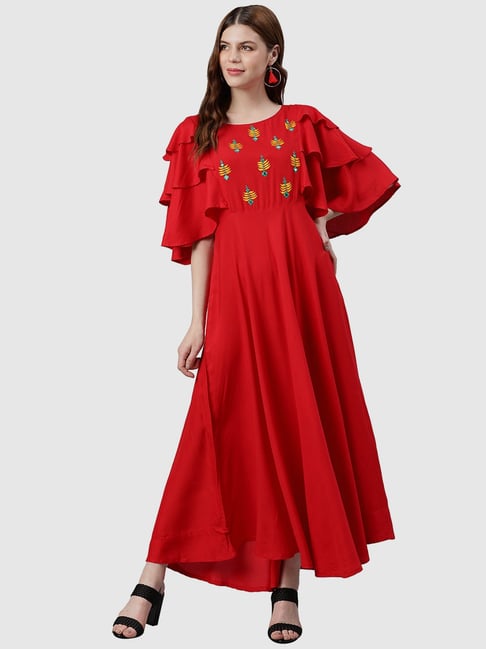 YASH GALLERY Red Embroidered Maxi Dress Price in India