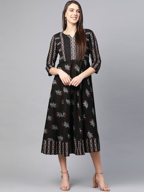 YASH GALLERY Black Printed A-Line Dress Price in India
