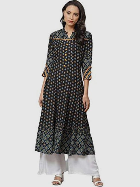 YASH GALLERY Black Printed A Line Kurta-picture-23