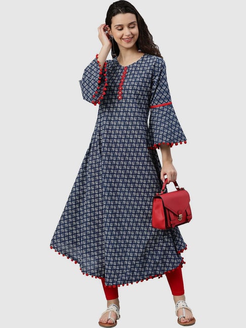 YASH GALLERY Navy Printed A Line Kurta