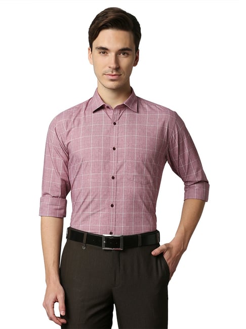 Park Avenue Maroon Slim Fit Check Shirt