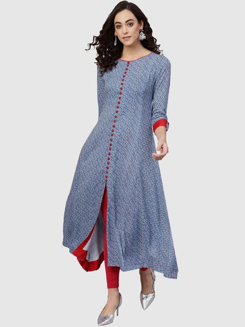 YASH GALLERY Blue Printed A Line Kurta Price in India