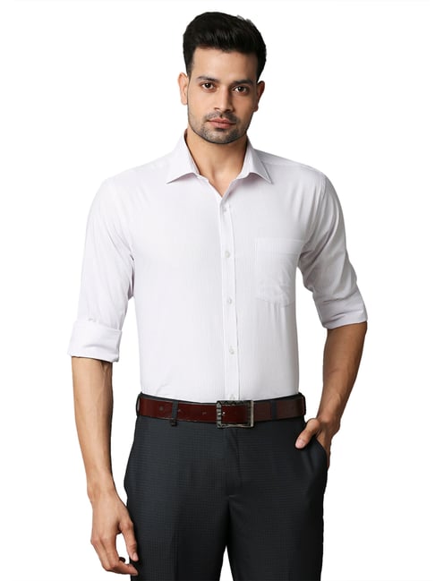 Park Avenue White Slim Fit Striped Shirt