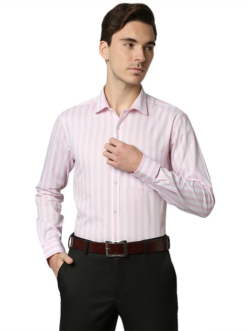 Park Avenue Pink Slim Fit Striped Shirt