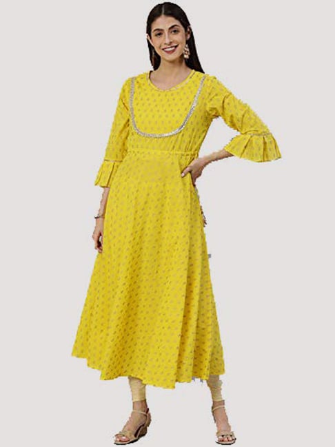 YASH GALLERY Yellow Printed Flared Kurta-picture-30