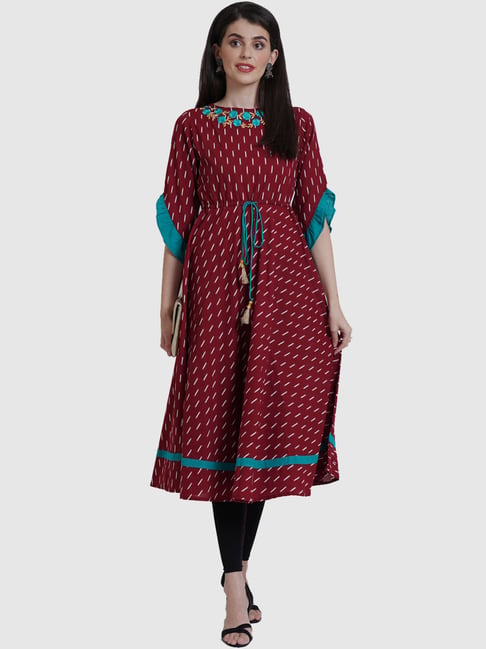 YASH GALLERY Maroon Cotton Printed Flared Kurta-picture-44