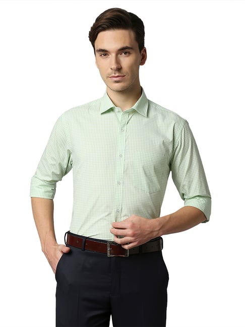 Park Avenue Green Slim Fit Check Shirt