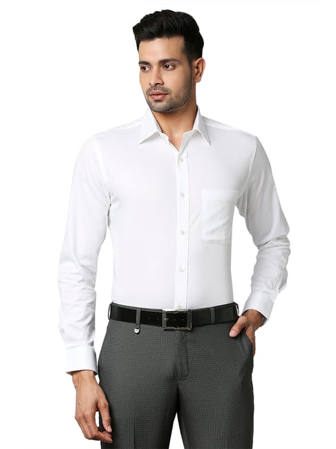 Raymond White Slim Fit Self Design Shirt