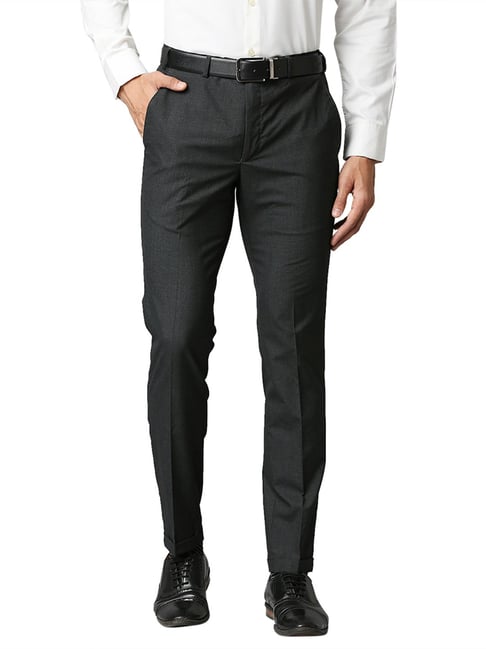 Park Avenue Dark Grey Regular Fit Flat Front Trousers