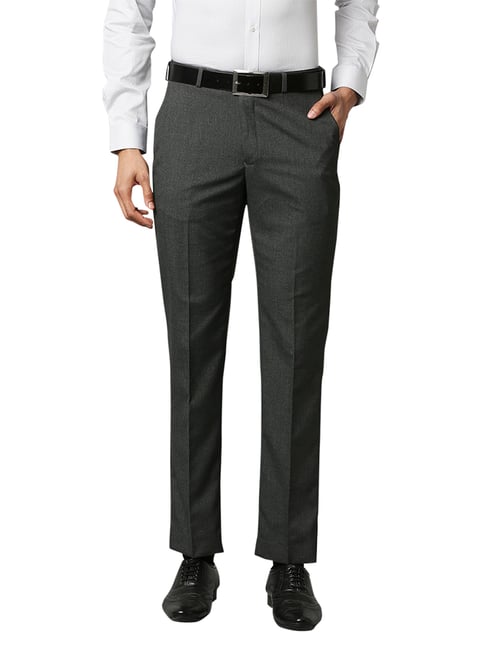 Park Avenue Dark Grey Regular Fit Flat Front Trousers