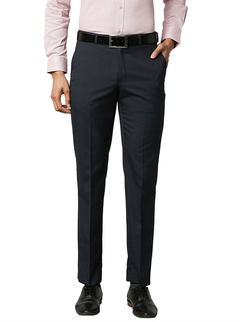 Park Avenue Black Regular Fit Flat Front Trousers