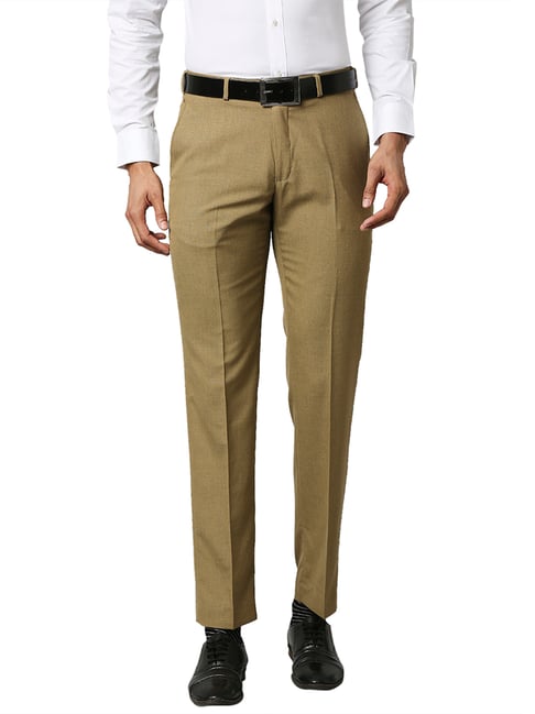 Park Avenue Khaki Regular Fit Flat Front Trousers