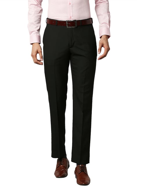 Park Avenue Black Regular Fit Flat Front Trousers