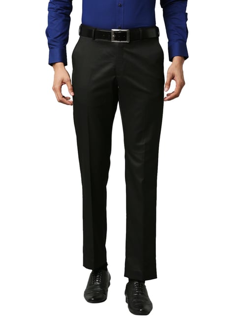 Park Avenue Black Regular Fit Flat Front Trousers