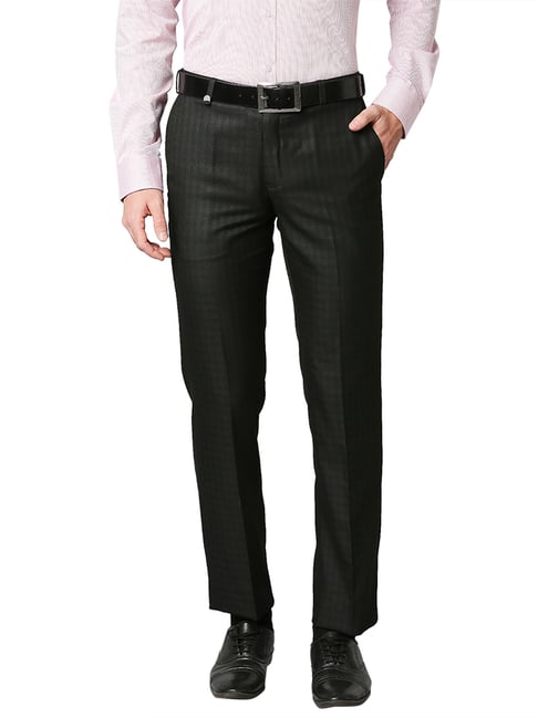 Park Avenue Dark Grey Regular Fit Flat Front Trousers