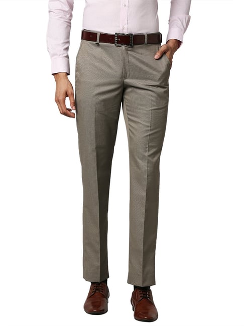 Park Avenue Khaki Regular Fit Flat Front Trousers