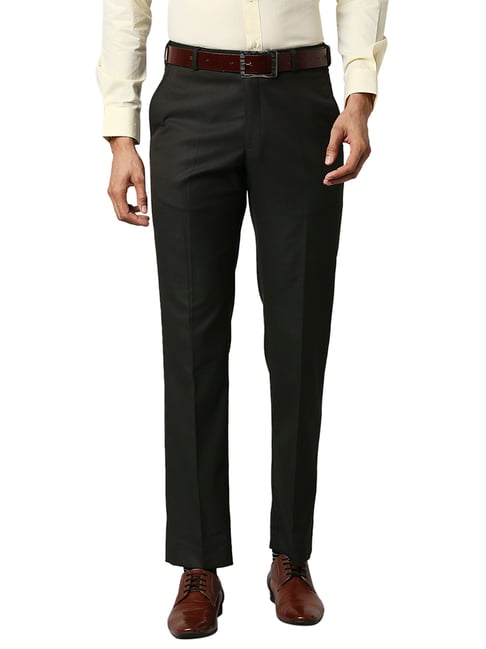 Park Avenue Dark Green Regular Fit Flat Front Trousers