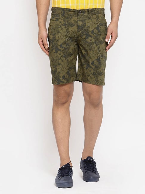 Pepe Jeans Olive Solid Mid Rise Bermuda Shorts