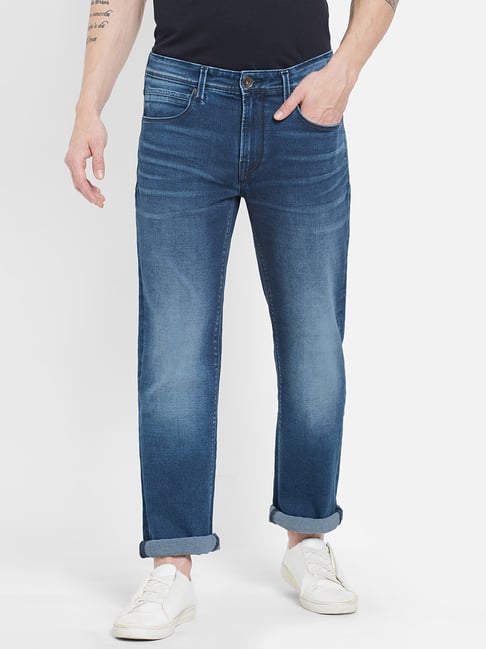 Pepe Jeans Dark Blue Mid Rise Lightly Solid Washed Jeans