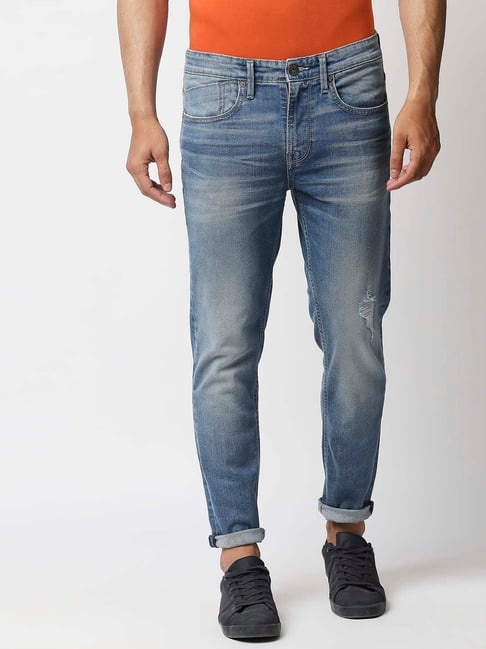 Pepe Jeans Mid Blue Regular Fit Distressed Jeans