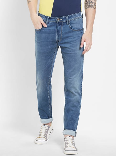 Pepe Jeans Mid Blue Solid Lightly Washed Mid Rise Jeans