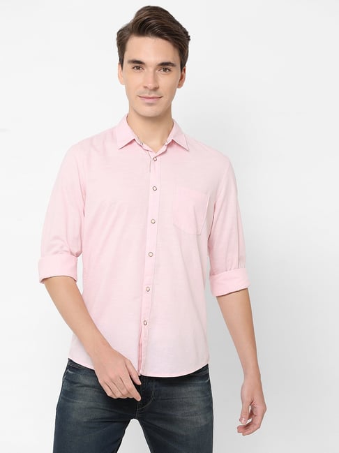 Pepe Jeans Pink Solid Full Sleeves Shirt