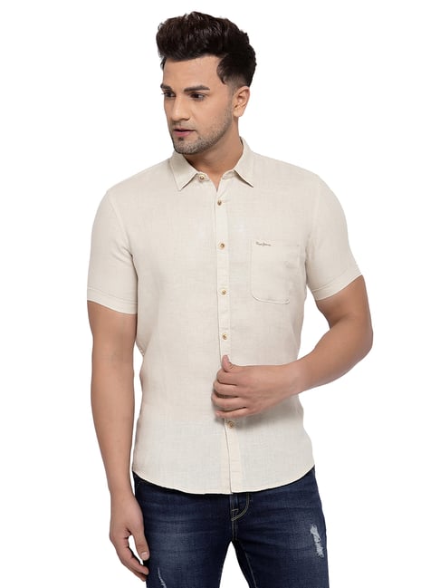 Beige Short Sleeves Shirt