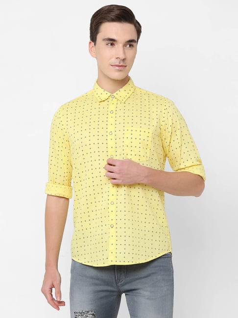 Pepe Jeans Lemon Yellow Printed Full Sleeves Shirt