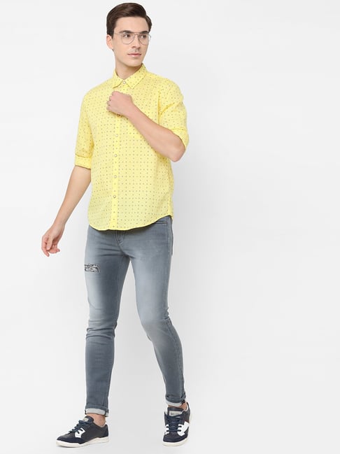 Pepe Jeans Lemon Yellow Printed Full Sleeves Shirt