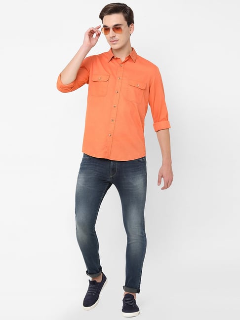 Orange Shirt Combination Jeans Burnt Orange Twill Multicolor Check