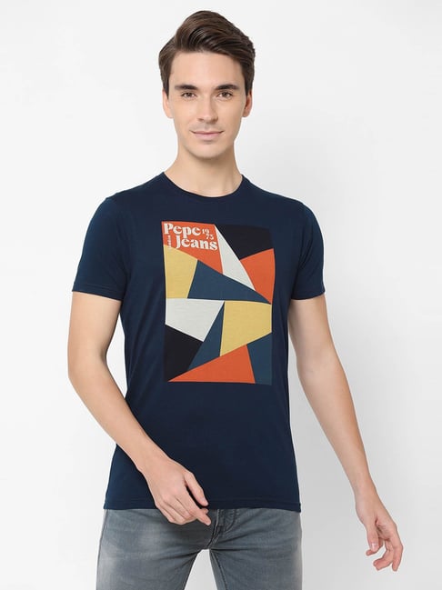 Pepe Jeans Navy Round Neck Printed Short Sleeves T-Shirt