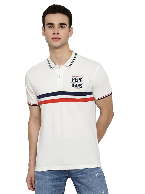 Buy Pepe Jeans Off White Short Sleeves Polo T-Shirt for Men Online