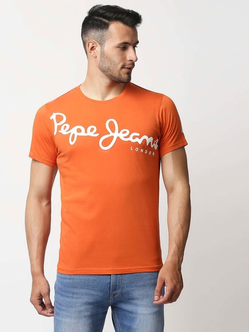 Pepe Jeans Orange Printed Short Sleeves T-Shirt