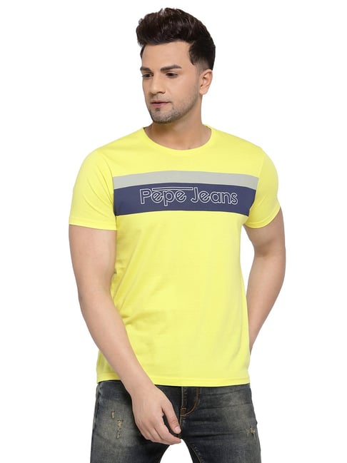 Pepe Jeans Yellow Printed Round Neck T-Shirt