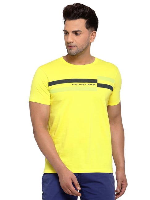 Pepe Jeans Yellow Round Neck Printed Short Sleeves T-Shirt