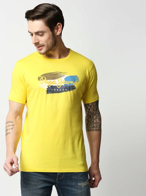 Pepe Jeans Yellow Round Neck Printed T-Shirt